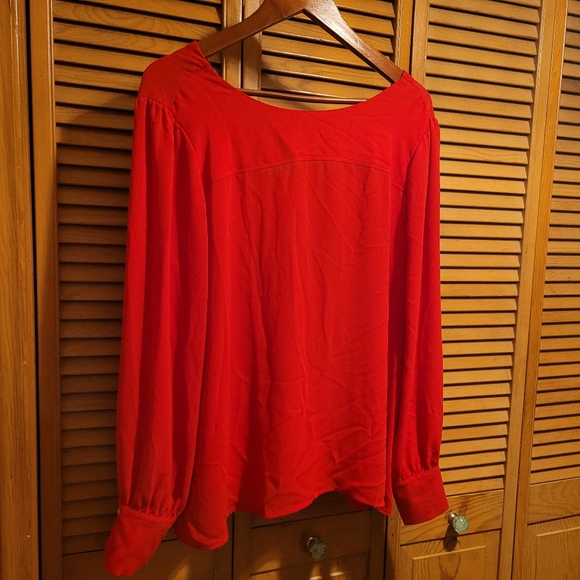 Loft Bright Red Long Sleeve Chiffon Blouse - Picture 6 of 6